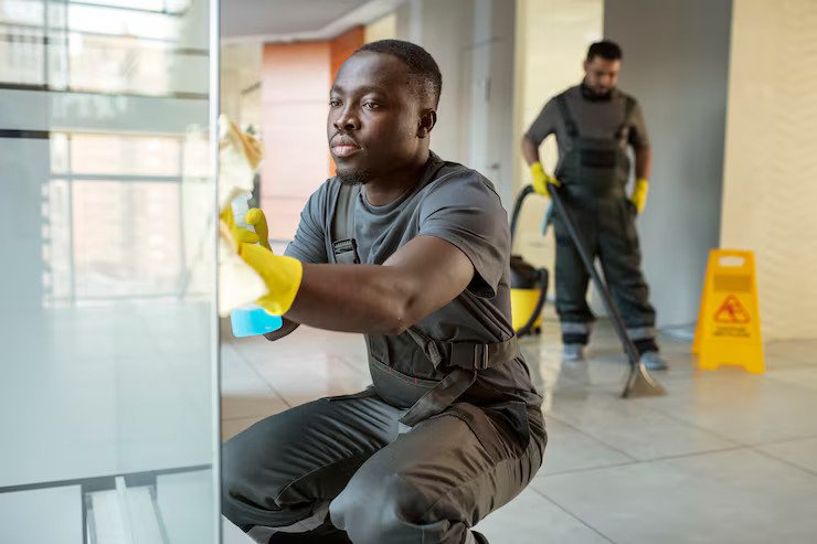 The Blossom team cleaning a commercial office space